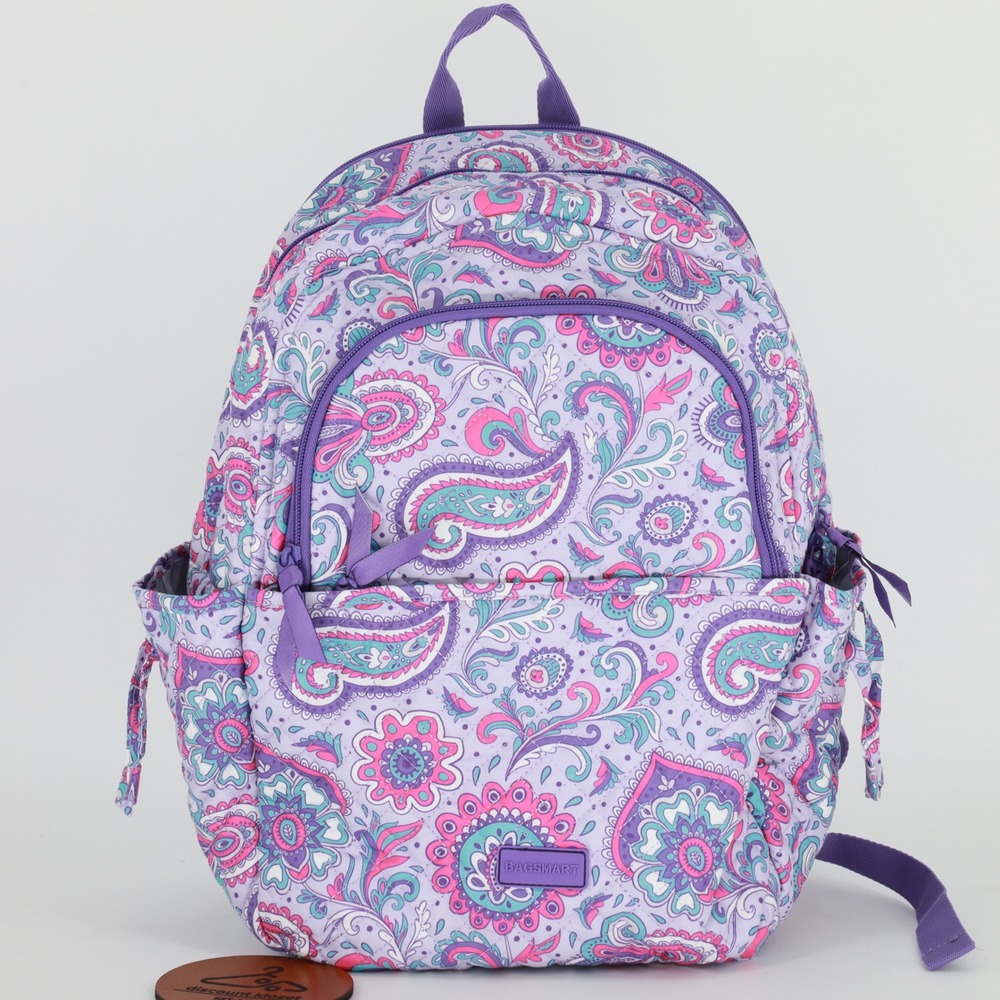 Bagsmart Purple Paisley Quilted 15.6 Laptop Backpack School Travel Bag Floral
